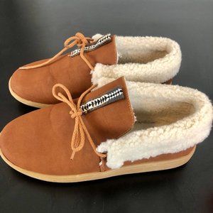 Pendleton Women Cabin Fold Over Slippers Brown Faux Wool Tie Casual Size 9 Shoes